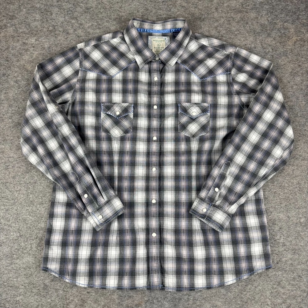 Panhandle Rough Stock Pearl Snap Shirt Long Sleeve Plaid‎ Cotton Womens XL